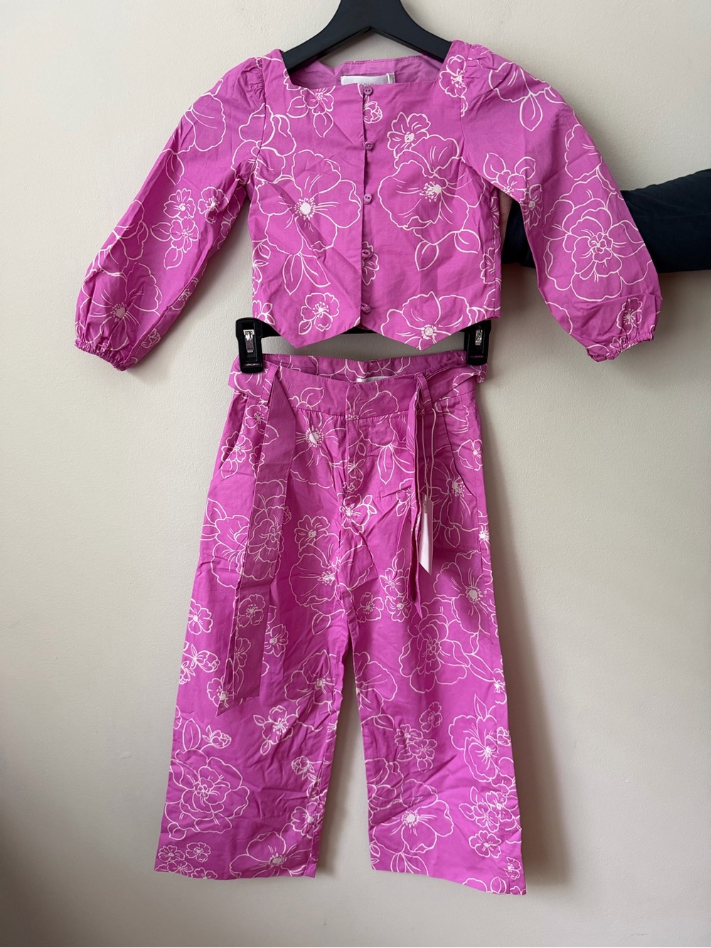 Zara Kids Textured Floral Matching Top & Pants Set Size 6-7